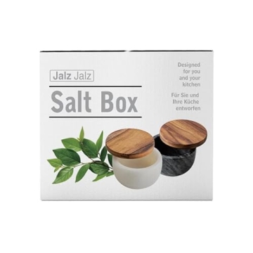 JALZ Marble Salt Box Set with Wooden Lid & Spoon