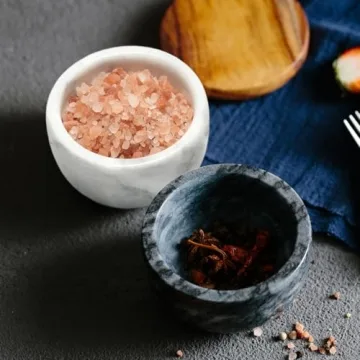 JALZ Marble Salt Box Set with Wooden Lid & Spoon