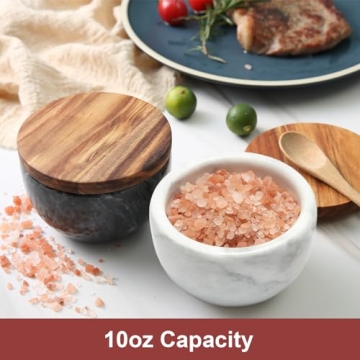 JALZ Marble Salt Box Set with Wooden Lid & Spoon