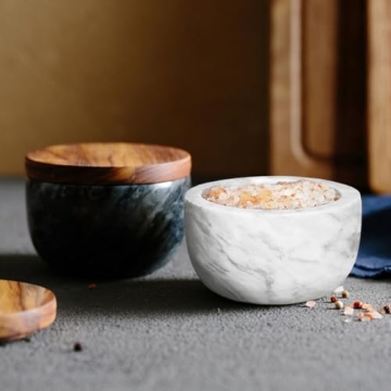 JALZ Marble Salt Box Set with Wooden Lid & Spoon