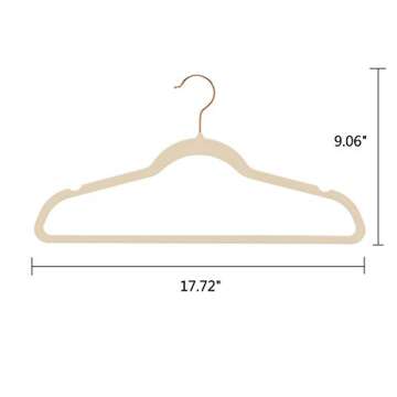 Non-Slip Velvet Clothes Hangers with Rose Gold Hook - Pack of 50