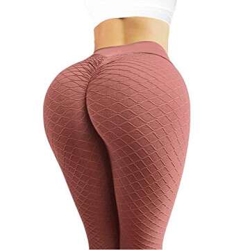 MOSHENGQI Women's Ruched Butt Lifting High Waist Yoga Pants Tummy Control Stretchy Workout Leggings Textured Booty Tights(Medium,#3 Pale Mauve)
