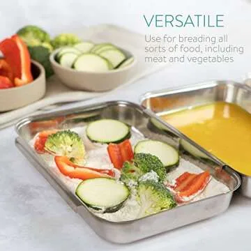 Navaris Breading Trays Set - Toaster Oven Pan - 3 Stainless Steel Trays for Food - Stainless Steel Tray for Bread Crumb Dishes, Panko, Schnitzel - Breading Tray for Fish and Meat