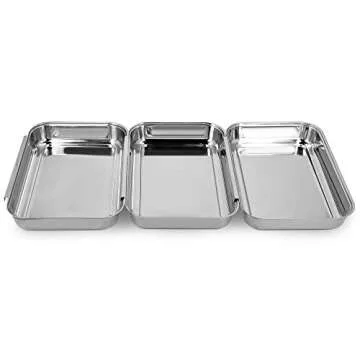 Navaris Breading Trays Set - Toaster Oven Pan - 3 Stainless Steel Trays for Food - Stainless Steel Tray for Bread Crumb Dishes, Panko, Schnitzel - Breading Tray for Fish and Meat
