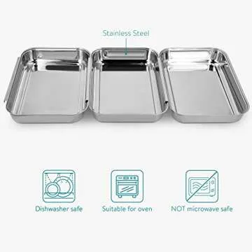 Navaris Breading Trays Set - Toaster Oven Pan - 3 Stainless Steel Trays for Food - Stainless Steel Tray for Bread Crumb Dishes, Panko, Schnitzel - Breading Tray for Fish and Meat