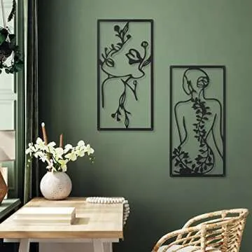 4 Pcs Metal Wall Art Decor Minimalist Abstract Woman Wall Art Line Drawing metal line art Home Hanging Art Decor for Bedroom Kitchen Bathroom Living Room(Fresh,Black)