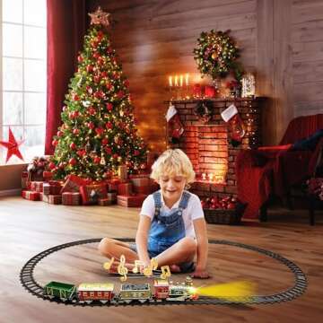 Train Set - Christmas Train Toys, Battery-Powered Locomotive Engine with Sound and Lights, Cargo Car...
