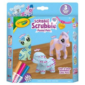 Crayola Scribble Scrubbie Pastel Pets (3ct), Grooming Animal Toy for Kids, Washable Animal Figurine,...