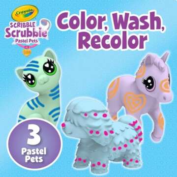 Crayola Scribble Scrubbie Pastel Pets (3ct), Grooming Animal Toy for Kids, Washable Animal Figurine, Kids Gift, Toys for Girls & Boys, 3+