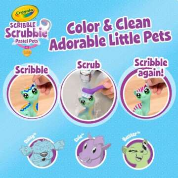 Crayola Scribble Scrubbie Pastel Pets (3ct), Grooming Animal Toy for Kids, Washable Animal Figurine, Kids Gift, Toys for Girls & Boys, 3+