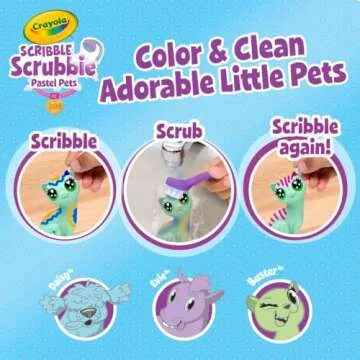 Crayola Scribble Scrubbie Pastel Pets (3ct), Grooming Animal Toy for Kids, Washable Animal Figurine, Kids Gift, Toys for Girls & Boys, 3+