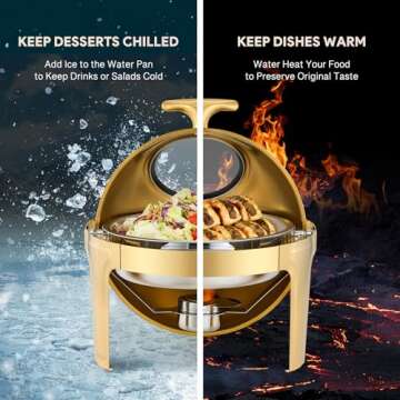 WILPREP Roll Top Chafing Dish Buffet Set, 6.3 qt Round Chafing Dish for Buffet with Glass Window Ful...
