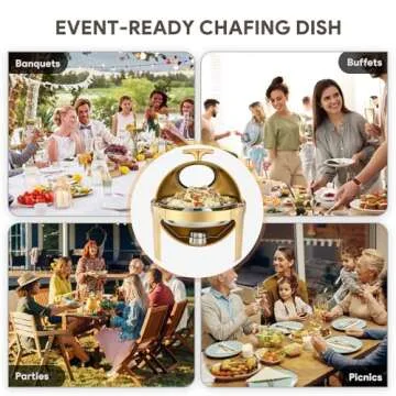 WILPREP Roll Top Chafing Dish Buffet Set, 6.3 qt Round Chafing Dish for Buffet with Glass Window Full Size Food Pan, Stainless Steel Food Warmer Chafer for Catering Parties Banquets, Gold