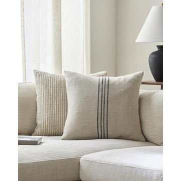 Livabliss x Becki Owens Modern Brett Accent Pillow Cover with Down Insert, 18" L x 18" W, Light Brow...