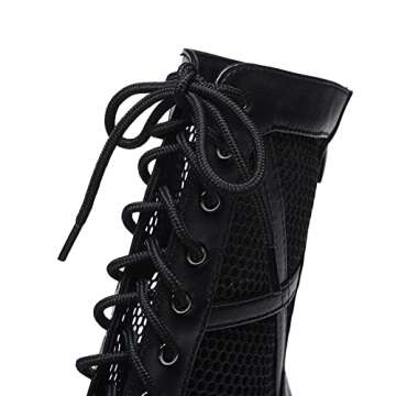 DKZSYIM Open Toe Dance Boots Women Latin Salsa Ballroom Lace-up Dance Shoes,K99-Black,3 3/4 inch,Rubber,US 9.5