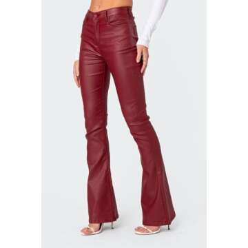 Stylish Kodaruber Women High Waisted Faux Leather Flare Pants for Chic Looks