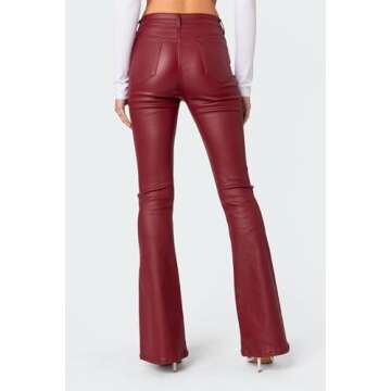 Kodaruber Women Faux Leather Flare Pants High Waisted