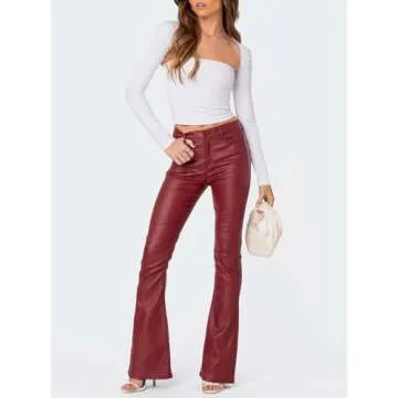Kodaruber Women Faux Leather Flare Pants High Waisted