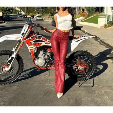 Kodaruber Women Faux Leather Flare Pants High Waisted