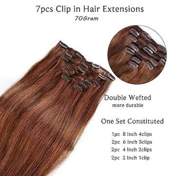 Ubetta Clip in Hair Extensions - Chocolate Brown Balayage to Auburn Brown, 16 Inch, Real Human Hair ...