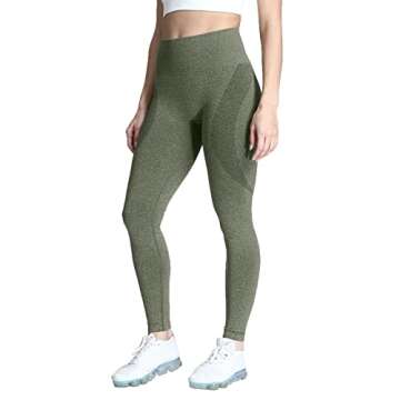 Aoxjox Workout Seamless Leggings for Women Smile Contour High Waisted Gym Yoga Pants Tights 26” (Army Green Marl, X-Small)