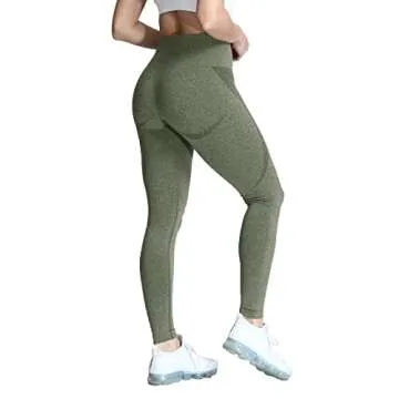 Aoxjox Workout Seamless Leggings for Women Smile Contour High Waisted Gym Yoga Pants Tights 26” (Army Green Marl, X-Small)