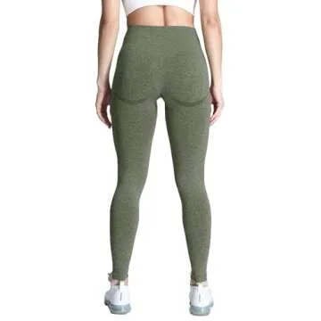 Aoxjox Workout Seamless Leggings for Women Smile Contour High Waisted Gym Yoga Pants Tights 26” (Army Green Marl, X-Small)