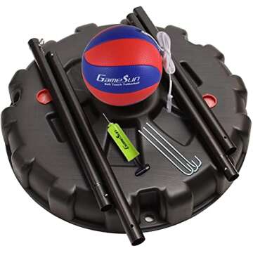 GAMESUN Portable Tetherball Set, Portable Water-Base Tetherball Set with Tetherball, Pole, Rope and Base for Outdoor, Backyard