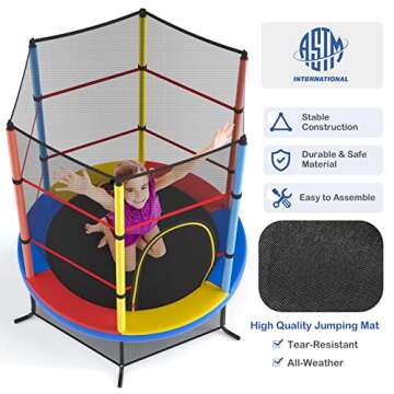 Giantex Trampoline for Kids, ASTM Approved 55'' Mini Kids Trampoline with Safety Enclosure Net, No-Gap Safe Design, Easy to Assemble 4.6 Ft Outdoor Indoor Small Toddler Trampoline