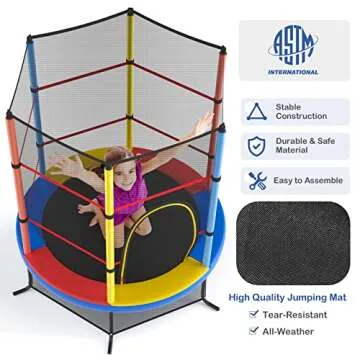 Giantex Trampoline for Kids, ASTM Approved 55'' Mini Kids Trampoline with Safety Enclosure Net, No-Gap Safe Design, Easy to Assemble 4.6 Ft Outdoor Indoor Small Toddler Trampoline