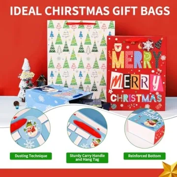 Souloduce 12 Pack Christmas Gift Bags - Vibrant & Sturdy Set