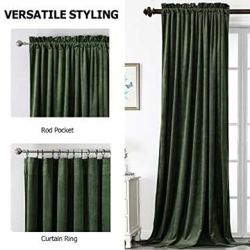 Benedeco Green Velvet Curtains for Bedroom Window, Super Soft Luxury Drapes, Room Darkening Thermal Insulated Rod Pocket Curtain for Living Room, W52 by L90 inches, 2 Panels