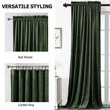 Benedeco Green Velvet Curtains for Bedroom Window, Super Soft Luxury Drapes, Room Darkening Thermal Insulated Rod Pocket Curtain for Living Room, W52 by L90 inches, 2 Panels