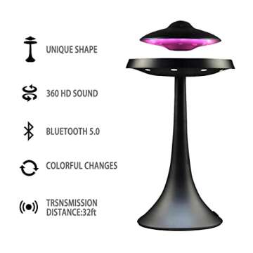 RUIXINDA Magnetic Levitating UFO Bluetooth Speaker Table Lamp with Colorful Light Show, Office Home ...