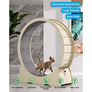 Cat Wheel Exerciser for Indoor Cats with Lock Pin. Large Diameter Cat Exercise Wheel Made of Natural...