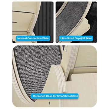 Cat Wheel Exerciser for Indoor Cats with Lock Pin. Large Diameter Cat Exercise Wheel Made of Natural Solid Wood. Inside Diameter 40in/100cm. Including Installation Tools and Cat Toy. (Natural)