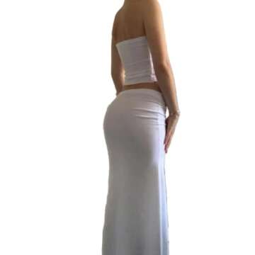 Women Y2K Skirt Set Outfits Strapless Crop Top Bodycon Midi Skirt Dress Sexy 2 Piece Knit Outfits Skirt Summer(J-White,S)