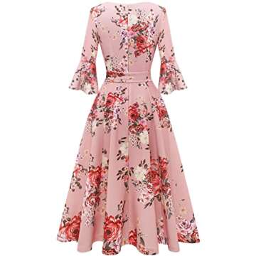 Women's Cocktail Dresses, Fall Dresses for Women Wedding Guest, Bell Sleeve Formal Dresses for Wedding Guest, Special Occasion Dresses for Women, Blush Flower 3XL