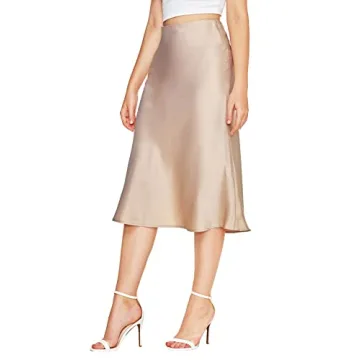 Verdusa High Waist Satin Flared Midi Skirt in Beige
