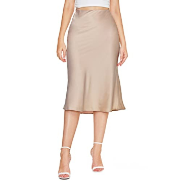 Verdusa High Waist Satin Flared Midi Skirt in Beige