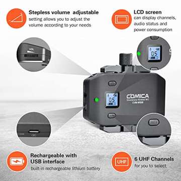 COMICA CVM-WS50C Wireless Lavalier Microphone for iPhone with Tripod, Real-time Monitor, Wireless Lapel Mic for Android, Video Recording Mic for YouTube TikTok Livestream Vlog.