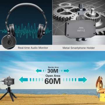 COMICA CVM-WS50C Wireless Lavalier Microphone for iPhone with Tripod, Real-time Monitor, Wireless Lapel Mic for Android, Video Recording Mic for YouTube TikTok Livestream Vlog.