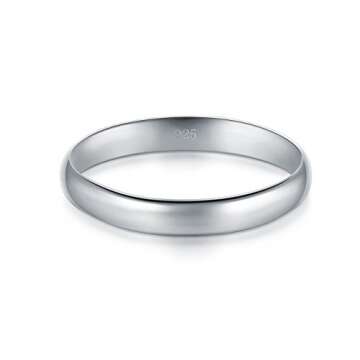 BORUO 925 Sterling Silver Ring High Polish Plain Dome Tarnish Resistant Comfort Fit Wedding Band 3mm...