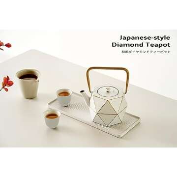 Toptier Cast Iron Teapot, Stovetop Safe Japanese Cast Iron Tea Kettle, Diamond Design Tea Pot with R...