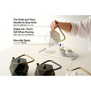 Toptier Cast Iron Teapot, Stovetop Safe Japanese Cast Iron Tea Kettle, Diamond Design Tea Pot with Removable Infuser for Loose Tea, 30 Ounce (900 ml), White