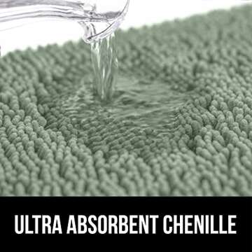 Gorilla Grip Plush Absorbent Shaggy Chenille Bath Rug Mat for Oval Toilet Base with Rubber Backing, Machine Washable Rugs, Soft Microfiber Contour Mats for Toilets, Bathoom Decor 22.5x19.5 Sage Green