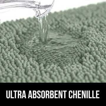 Gorilla Grip Plush Absorbent Shaggy Chenille Bath Rug Mat for Oval Toilet Base with Rubber Backing, Machine Washable Rugs, Soft Microfiber Contour Mats for Toilets, Bathoom Decor 22.5x19.5 Sage Green