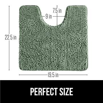 Gorilla Grip Plush Absorbent Shaggy Chenille Bath Rug Mat for Oval Toilet Base with Rubber Backing, Machine Washable Rugs, Soft Microfiber Contour Mats for Toilets, Bathoom Decor 22.5x19.5 Sage Green