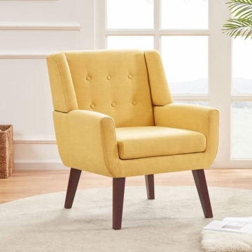 HUIMO Accent Chair, Button Tufted Upholstered Sofa Chairs, Comfy Linen Fabric Armchair for Bedroom, ...