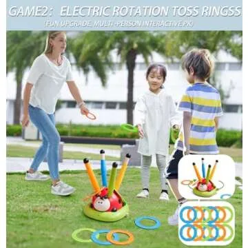Powza 3 in 1 Musical Jump, Toss Ring Game Toy and Stomping Launch Rocket Launcher for Kids Outdoor Toys with Remote Control, Indoor Outside Toys for Kids Ages 4-8 Toys for Ages 5-7 8-13 Kids Gifts
